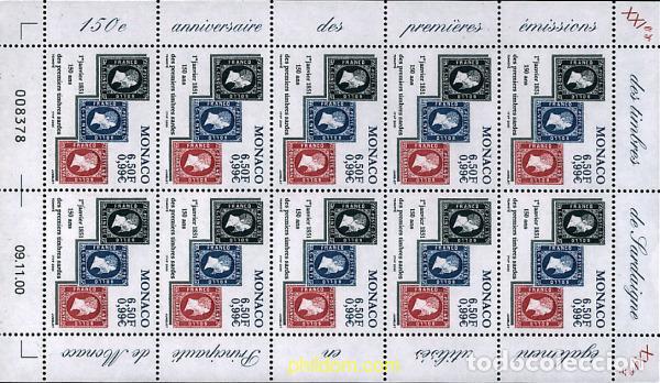 Sellos: 10421 MNH MONACO 2000 150 ANIVERSARIO DEL PRIMER SELLO DE CERDE&Ntilde;A