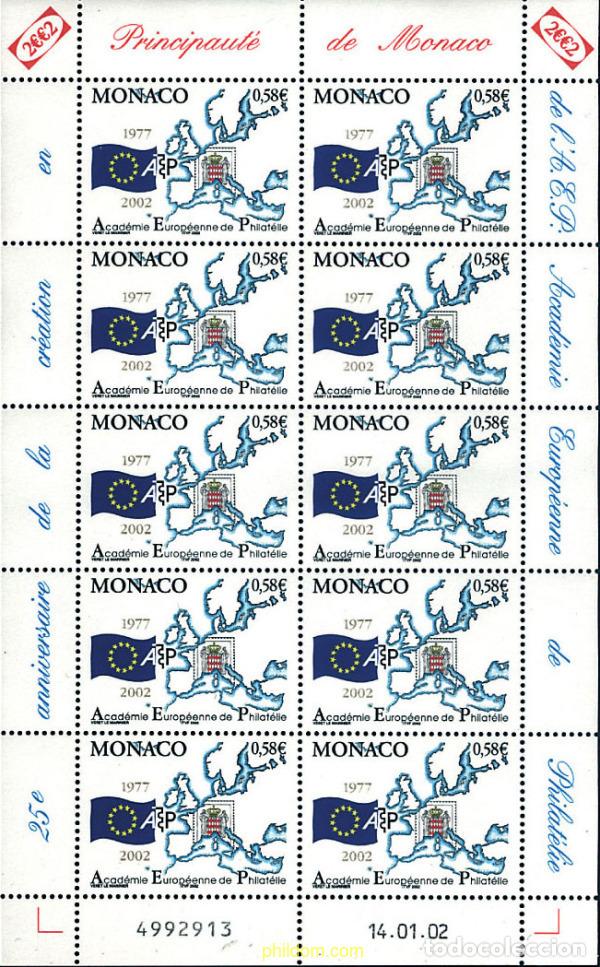 Sellos: 8793 MNH MONACO 2002 25 ANIVERSARIO DE LA CREACION EN MONACO DE LA ACADEMIA EUROPEA DE FILATELIA