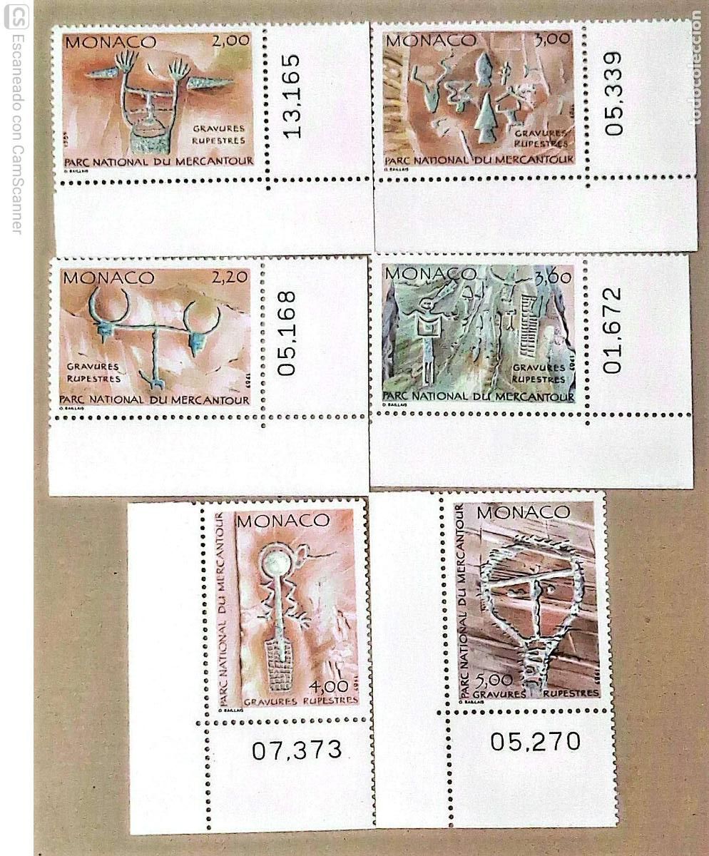 Sellos: M&oacute;naco. 1663/68 Inscripciones rupestres del Parque del Mercantour. 1989. Sellos nuevos y numeraci&oacute;n