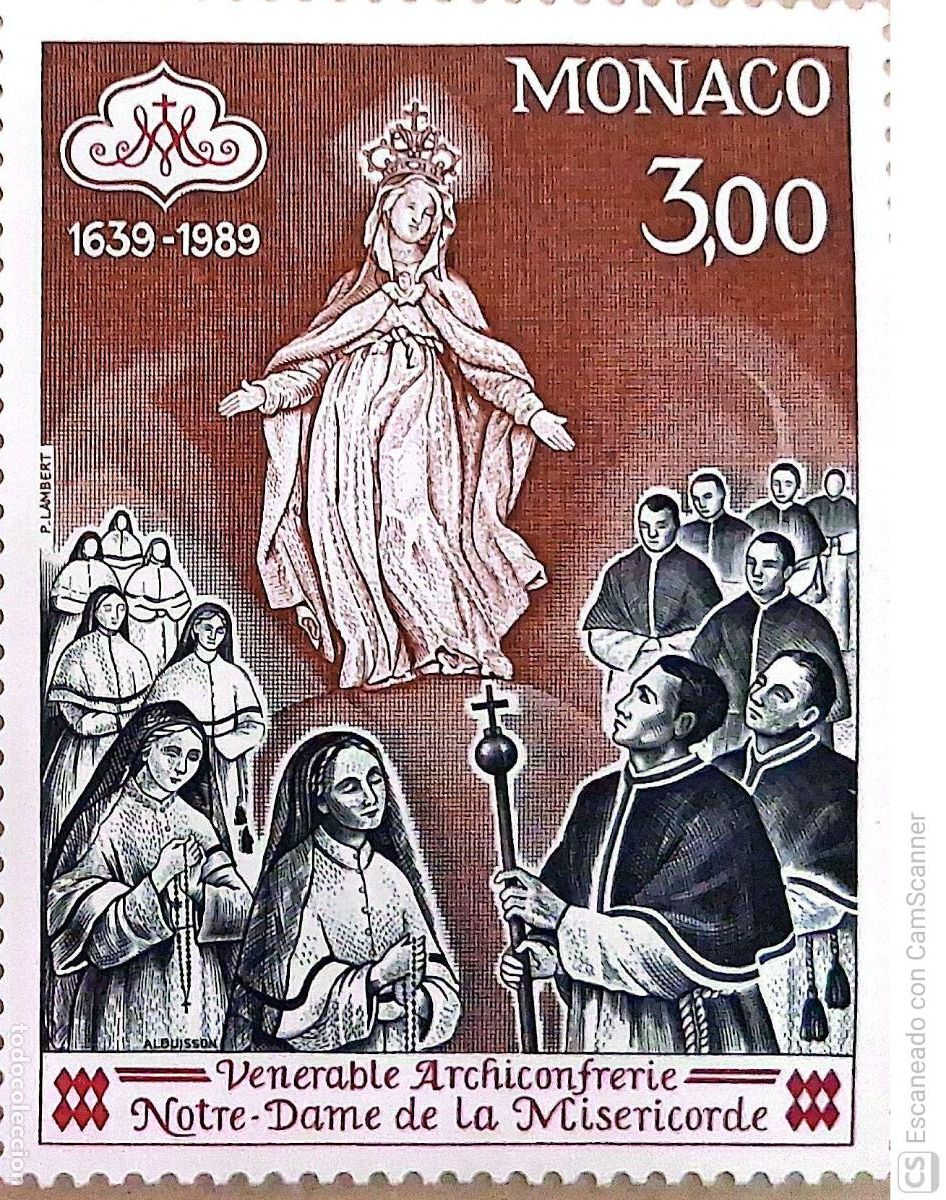 Sellos: M&oacute;naco. 1677 Aniversario de la venerable Archicofrad&iacute;a de la Misericordia. 1989. Sellos nuevos y num