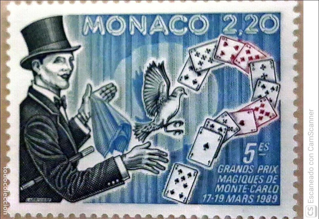 Sellos: M&oacute;naco. 1678 Gran Premio m&aacute;gico de Montecarlo: Pretidigitador. 1989. Sellos nuevos y numeraci&oacute;n Yver