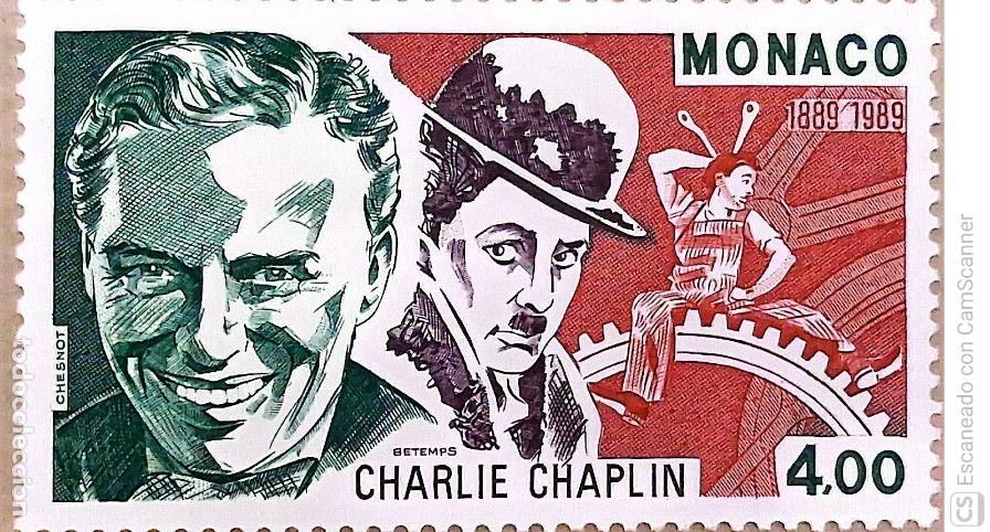 Sellos: M&oacute;naco. 1680 Centenario nacimiento de Charlie Chaplin, actor. 1989. Sellos nuevos y numeraci&oacute;n Yvert