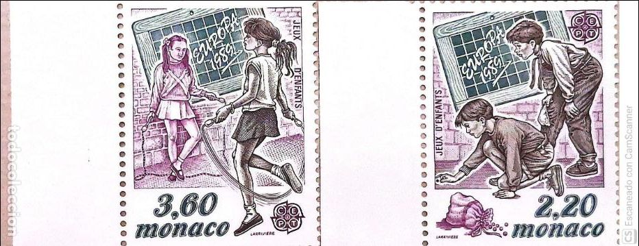 Sellos: M&oacute;naco. 1686/87 Europa-Cept: Juegos infantiles. 1989. Sellos nuevos y numeraci&oacute;n Yvert.