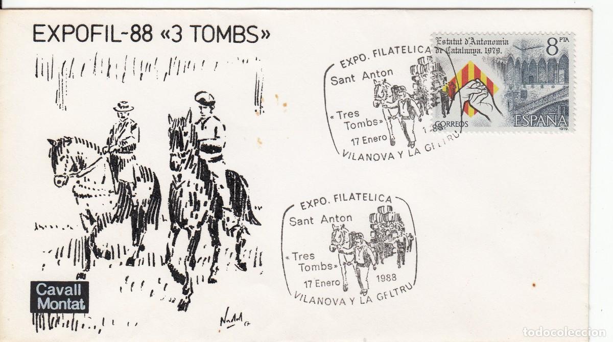 Sellos: MATASELLOS EXPOS. FILAT&Eacute;LICA - VILANOVA I LA GELTR&Uacute; - TRES TOMBS - SANT ANTON - 1988