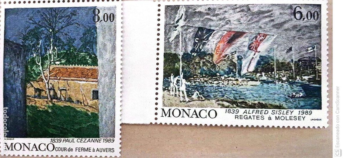 Sellos: M&oacute;naco. 1694/95 Cuadros de Alfred Sisley y Paul C&eacute;zanne. 1989. Sellos nuevos y numeraci&oacute;n Yvert.