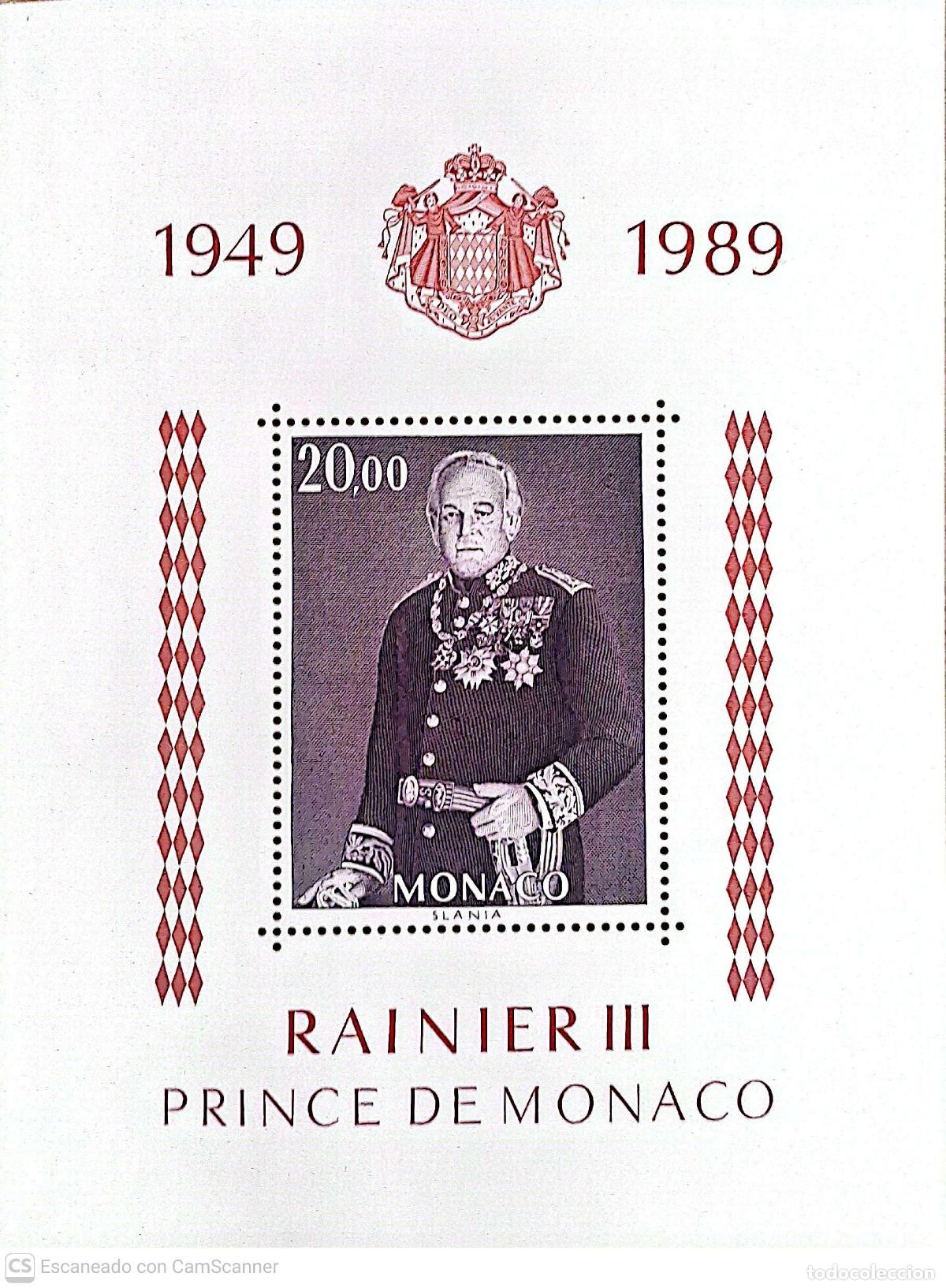 Sellos: M&oacute;naco. HB 45 40&ordm;Aniversario del reinado de S.A.S. el Pr&iacute;ncipe Rainiero III. 1989. Sellos nuevos y n