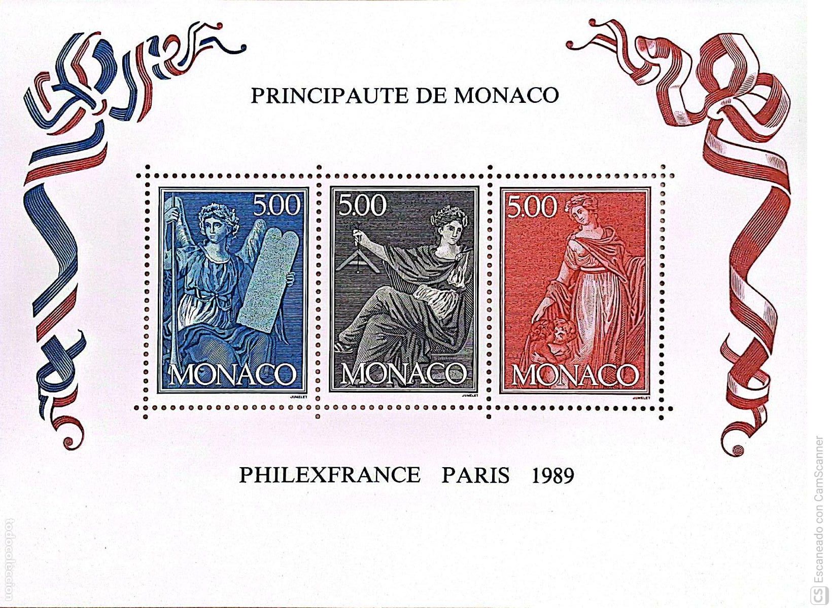 Sellos: M&oacute;naco. HB 47 Philexfrance'89. Exposici&oacute;n filat&eacute;lica mundial, en Par&iacute;s. 1989. Sellos nuevos y numera