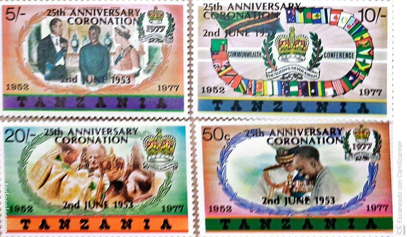 Sellos: Tanzania. 97/100 25&ordm; Aniversario de la coronaci&oacute;n de su Majestad Elizabeth II, sellos de 1977 con so