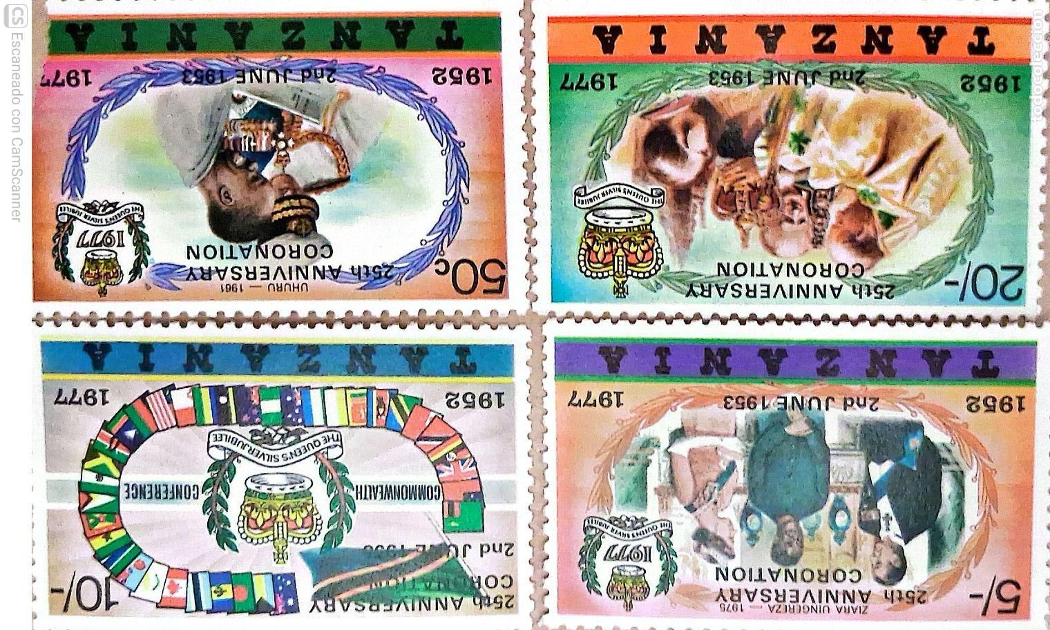 Sellos: Tanzania. 97/100 25&ordm; Aniversario de la coronaci&oacute;n de su Majestad Elizabeth II, sellos de 1977 con so