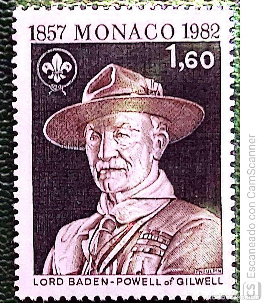 Sellos: M&oacute;naco. 1334 Aniversario nacimiento de lord Baden-Powell y 75 aniversario del movimiento scout. 1982