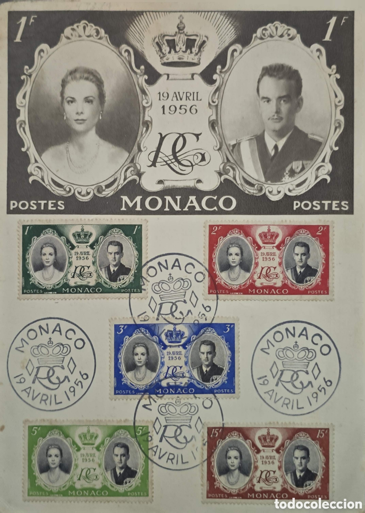 Sellos: CA)Monaco + 1956 + Royal Wedding + Commemorative stamps issued for the marriage of Prince Rainier II