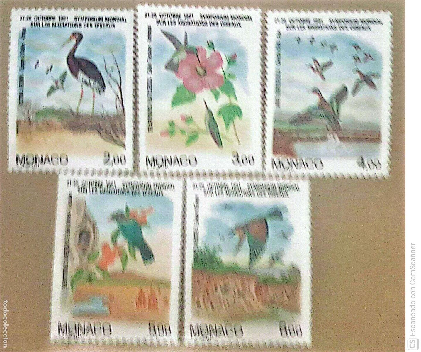 Sellos: M&oacute;naco. 1754/58 Simposium sobre las aves migratorias: P&aacute;jaros migratorios. 1991. Sellos nuevos y num