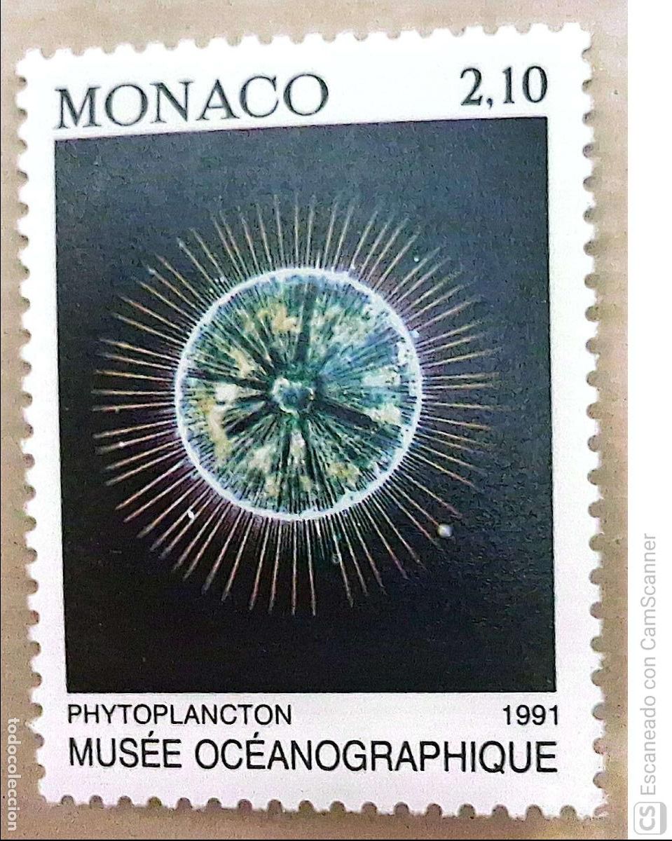 Sellos: M&oacute;naco. 1771 Protecci&oacute;n del medio marino: Fitoplancton. 1991. Sellos nuevos y numeraci&oacute;n Yvert.
