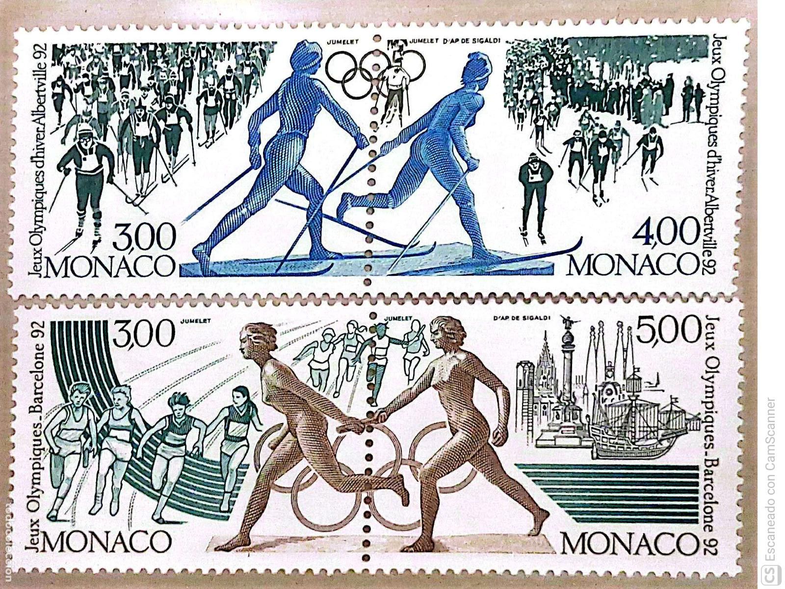 Sellos: M&oacute;naco. 1770/73 Preol&iacute;mpico de Albertville y Barcelona: Esqu&iacute; de fondo y carreras de relevos femenin