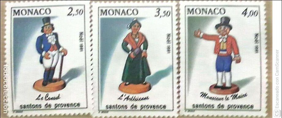 Sellos: M&oacute;naco. 1794/96 Navidad. Santones de Provenza: El Consul, La Artesana y Se&ntilde;or Alcalde. 1991. Sellos