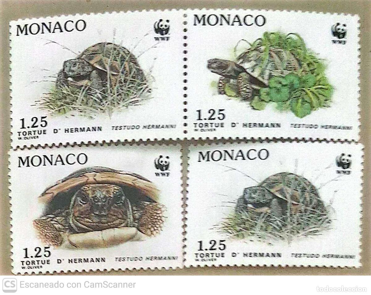 Sellos: M&oacute;naco. 1805/08 Protecci&oacute;n de la naturalea. Especies protegidas: Tortuga de Hermann. Emblema WWF. 19