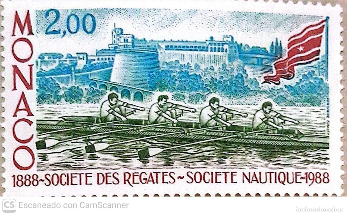 Sellos: M&oacute;naco. 1634 Centenario de la creaci&oacute;n de la Sociedad n&aacute;utica: regata. 1988. Sellos nuevos y numera