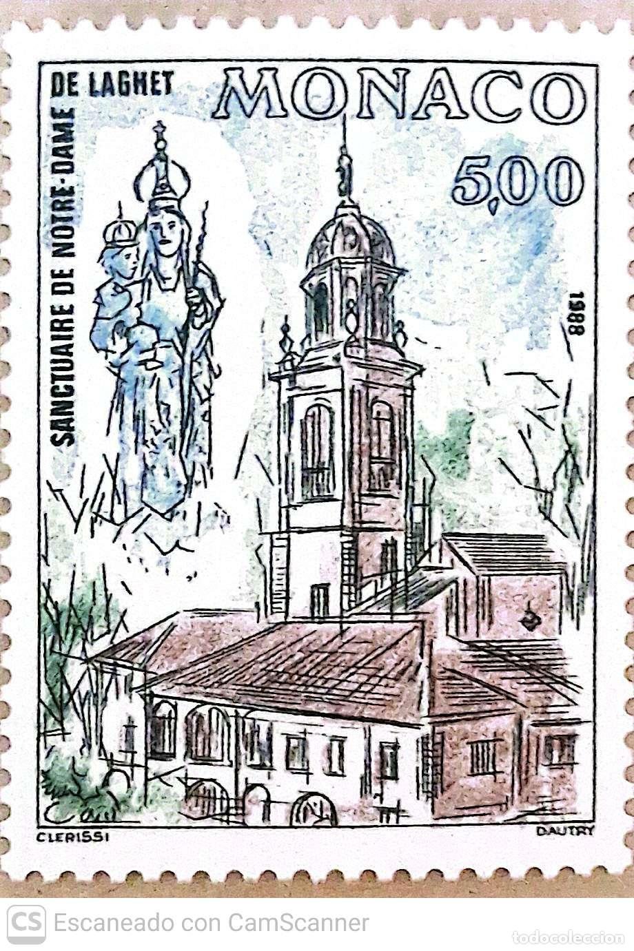 Sellos: M&oacute;naco. 1635 Santuario de NuestraSe&ntilde;ora de Laghet. 1988. Sellos nuevos y numeraci&oacute;n Yvert.