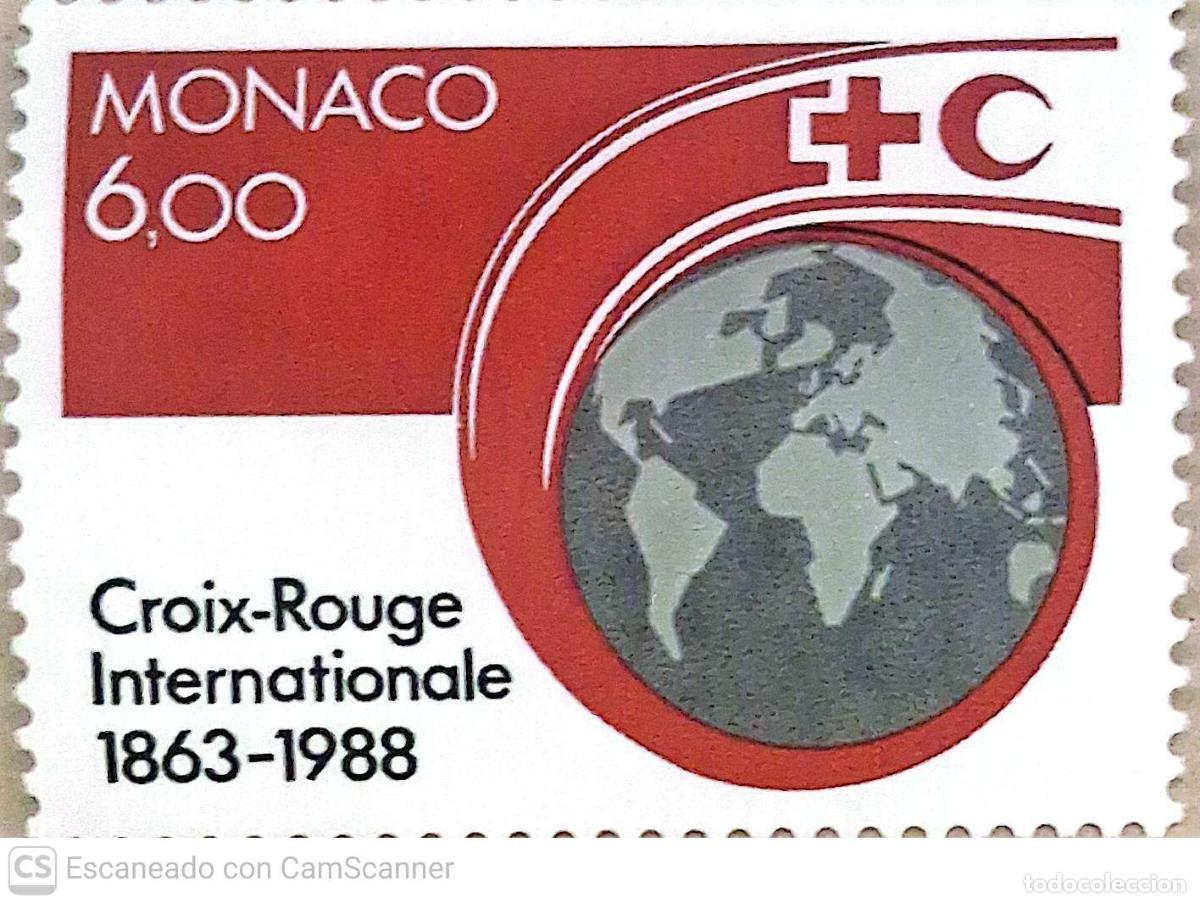 Sellos: M&oacute;naco. 1637 Aniversario de la Cruz Roja: globo, emblema y texto. 1988. Sellos nuevos y numeraci&oacute;n Y