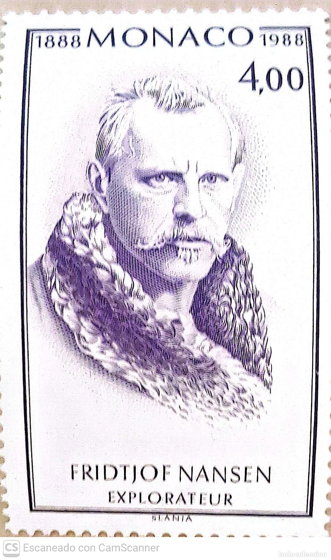 Sellos: M&oacute;naco. 1640 Centenario de la 1&ordm; traves&iacute;a de Groenlandia por fridtjof Nansen: Retrato de Nansen y pr