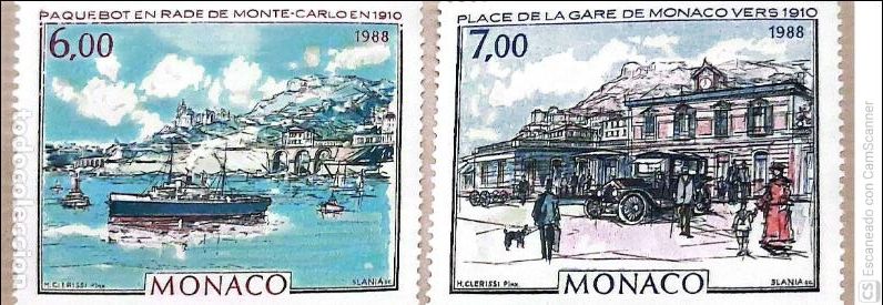 Sellos: M&oacute;naco. 1643/44 M&oacute;naco en la Belle Epoque: Rada con barco, estaci&oacute;n. 1988. Sellos nuevos y numeraci&oacute;