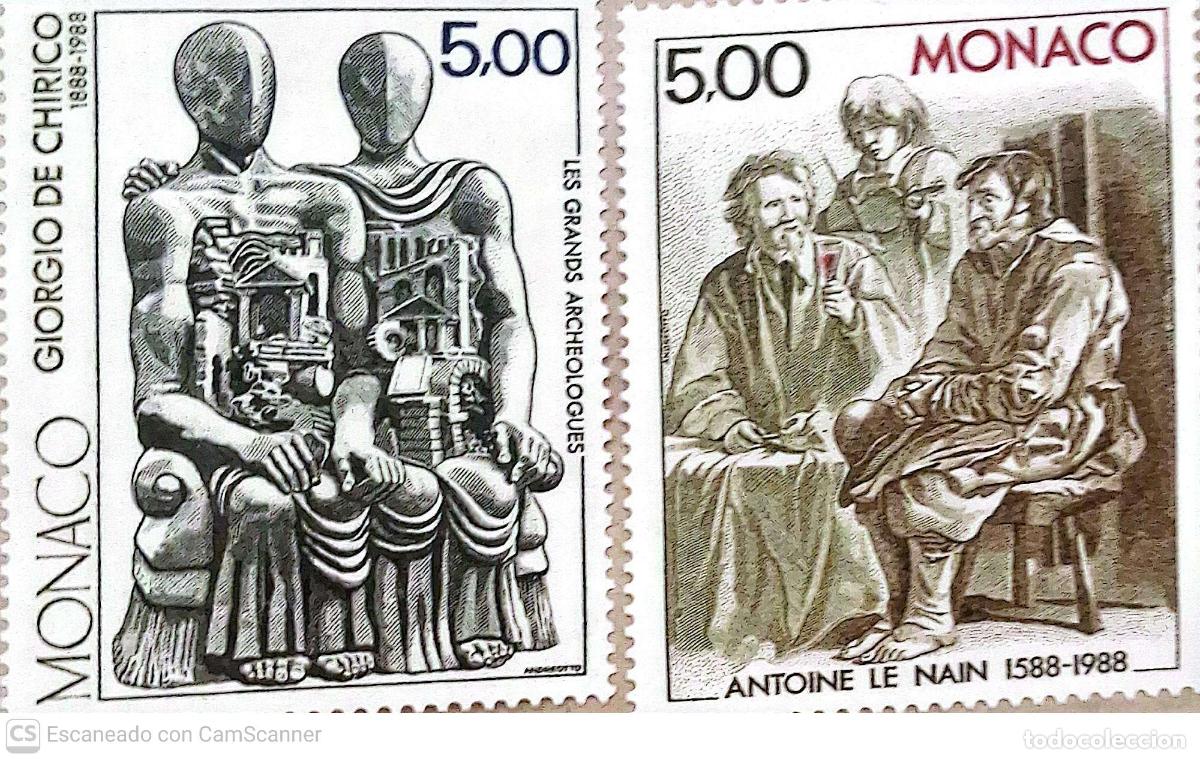 Sellos: M&oacute;naco. 1657/58 Celebridades: Giorgio de Chirico y Antoine Le Nain. 1988. Sellos nuevos y numeraci&oacute;n
