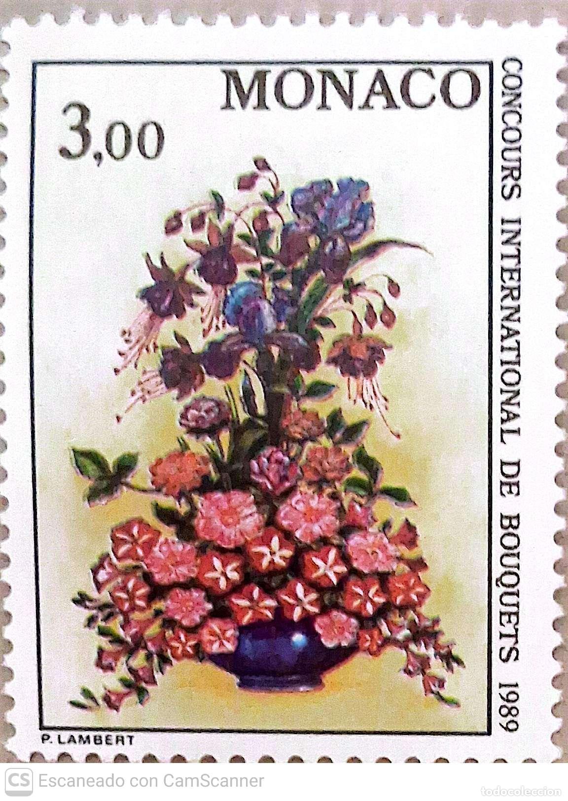 Sellos: M&oacute;naco. 1660 Concurso internacional de ramos de flores. 1988. Sellos nuevos y numeraci&oacute;n Yvert.
