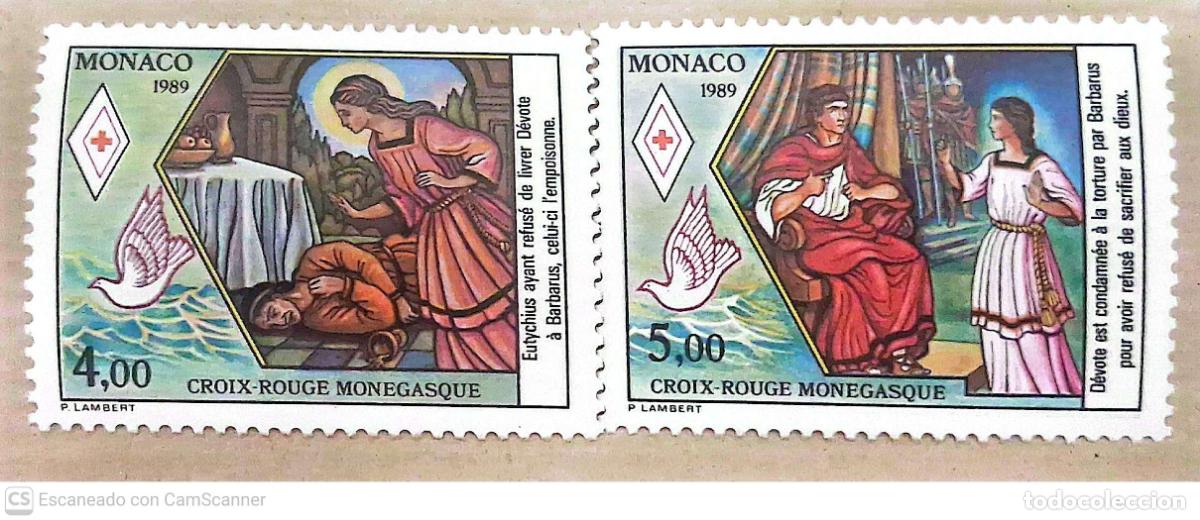 Sellos: M&oacute;naco. 1691/92 Cruz Roja monegasca: Vida de Santa Devota. 1989. Sellos nuevos y numeraci&oacute;n Yvert.