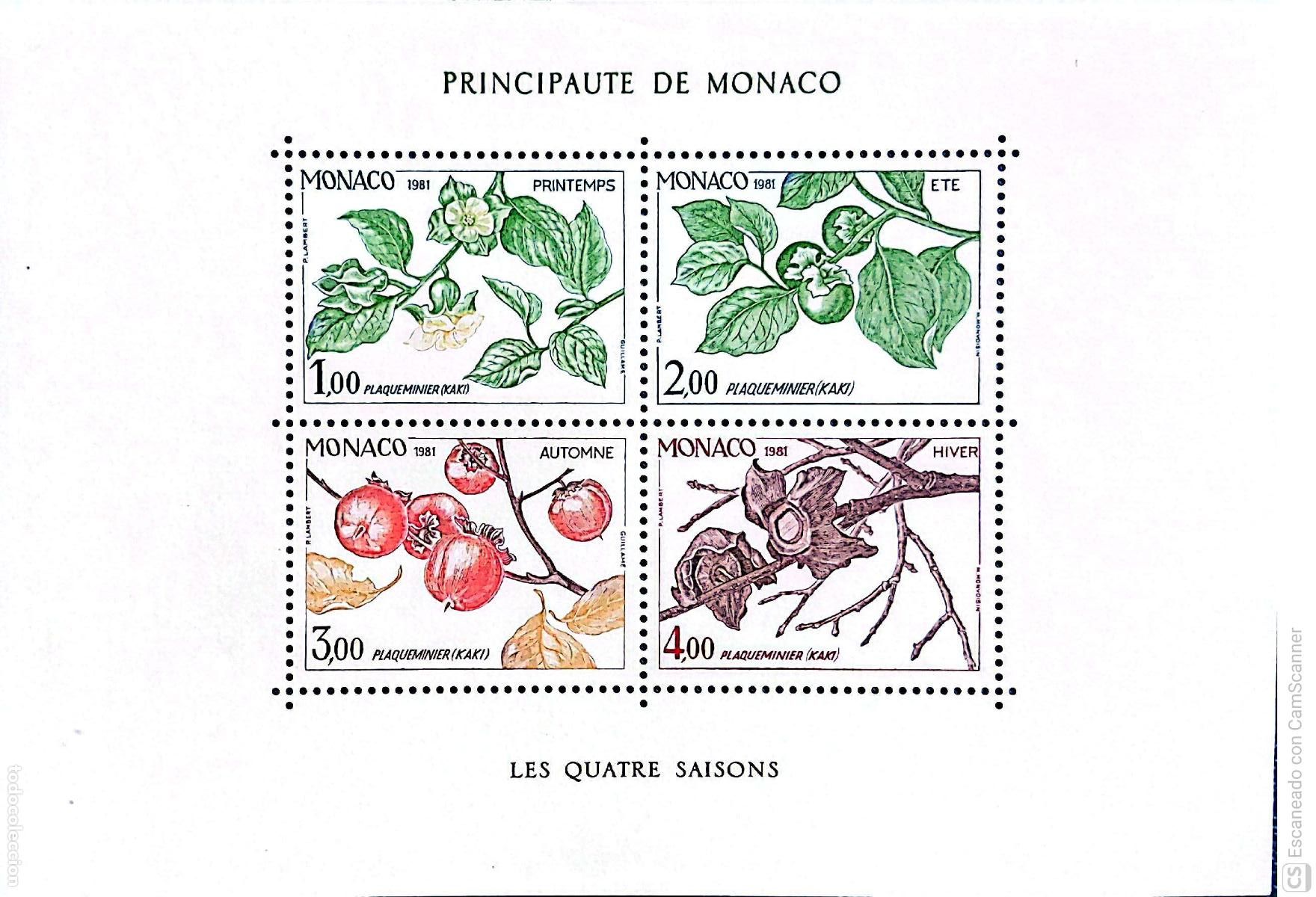 Sellos: Monaco. HB 20 Las cuatro estaciones del Kaki. 1981. Sellos nuevos y numeraci&oacute;n Yvert.