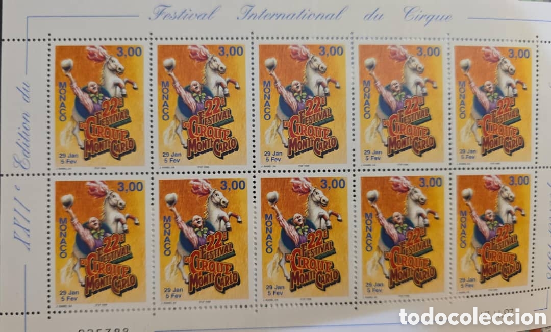 Sellos: CA) MONACO 1998. INTERNATIONAL FESTIVAL OF CIRCO. 30 usd