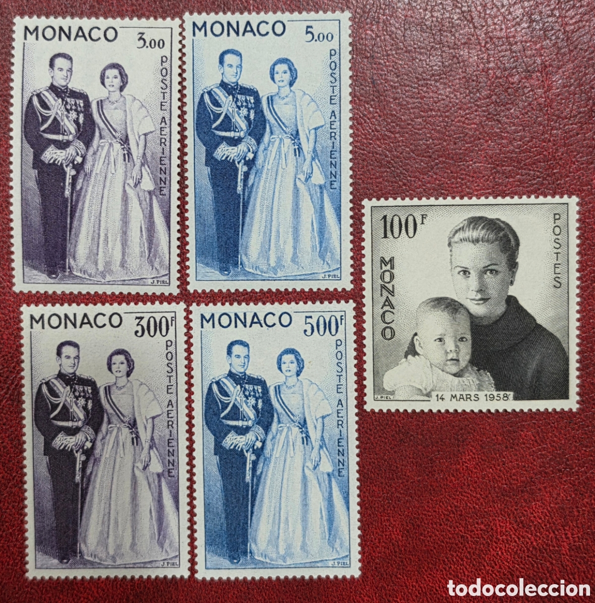 Sellos: Sellos de M&oacute;naco 1959-1960 Pr&iacute;ncipe Rainiero III y la Princesa Grace.