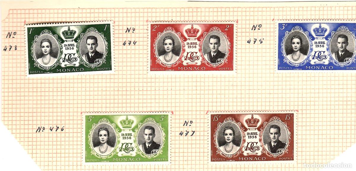 Sellos: SERIE DE 5 SELLOS DE MONACO BODA DE RAINIERO A&Ntilde;O 1956