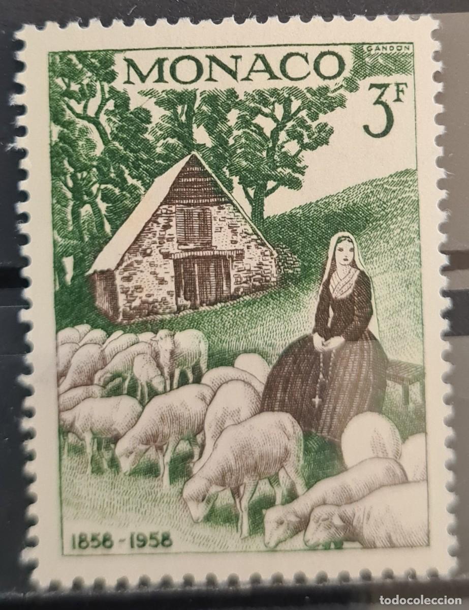 Sellos: Sello nuevo de M&oacute;naco 1958. Centenario de las apariciones de Lurdes: el redil