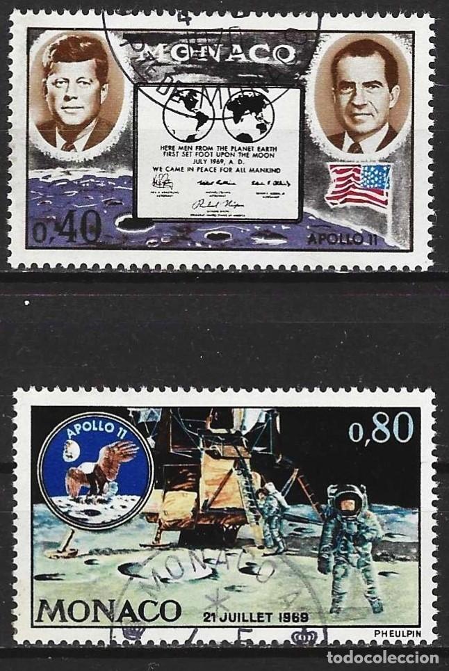 Sellos: Monaco 1970 - Mi 974 y 975 - YT 829 y 830 - Apollo XI : El primer hombre en la Luna