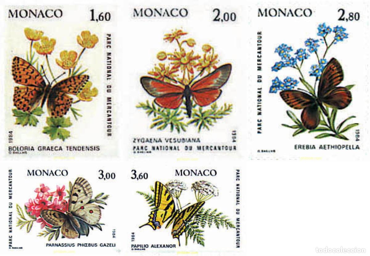 Sellos: 96952 MNH MONACO 1984 FLORES Y MARIPOSAS DEL PARQUE NACIONAL DE MERCANTOUR