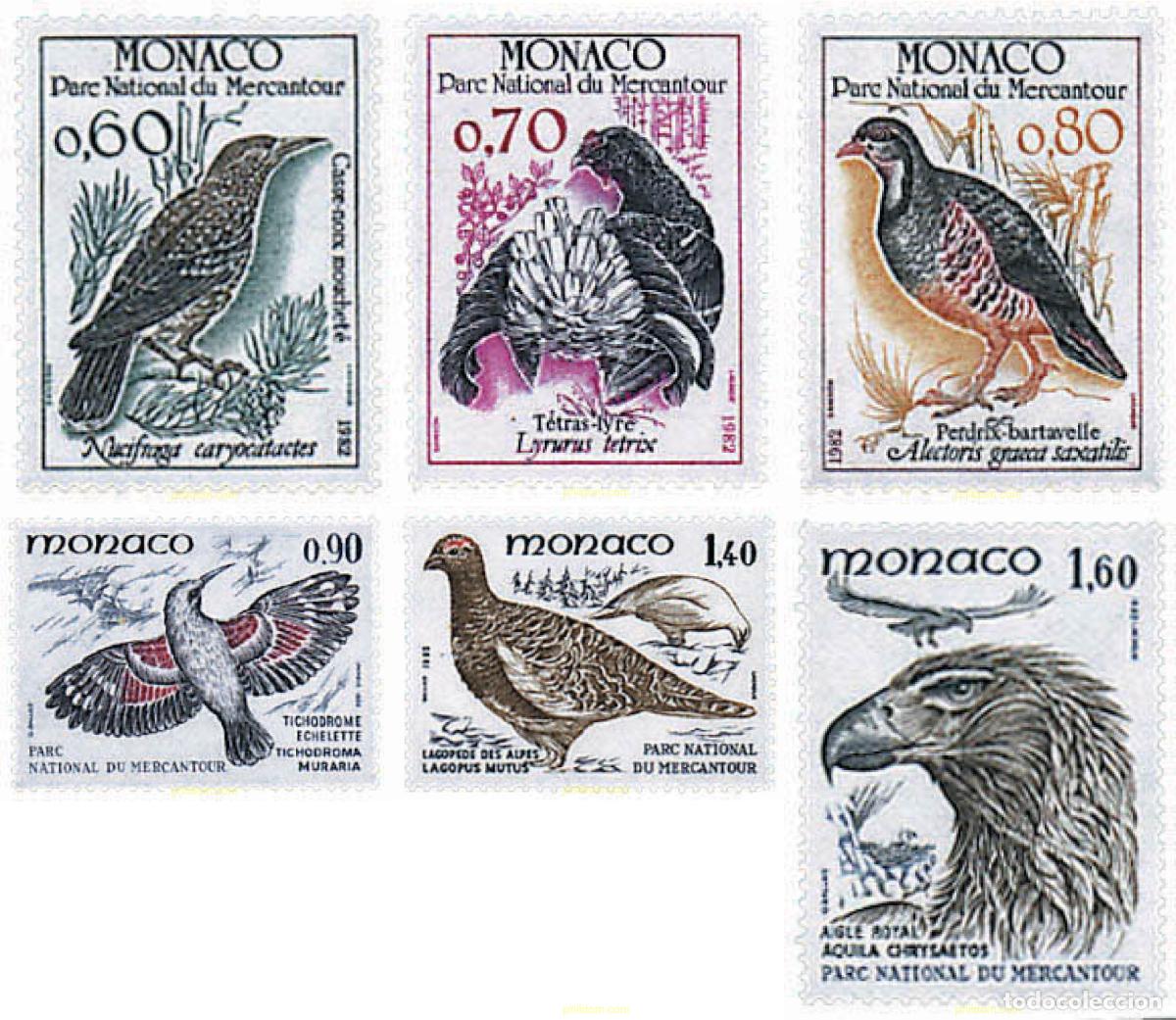 Sellos: 35477 MNH MONACO 1982 PAJAROS DEL PARQUE NATURAL DE MERCANTOUR