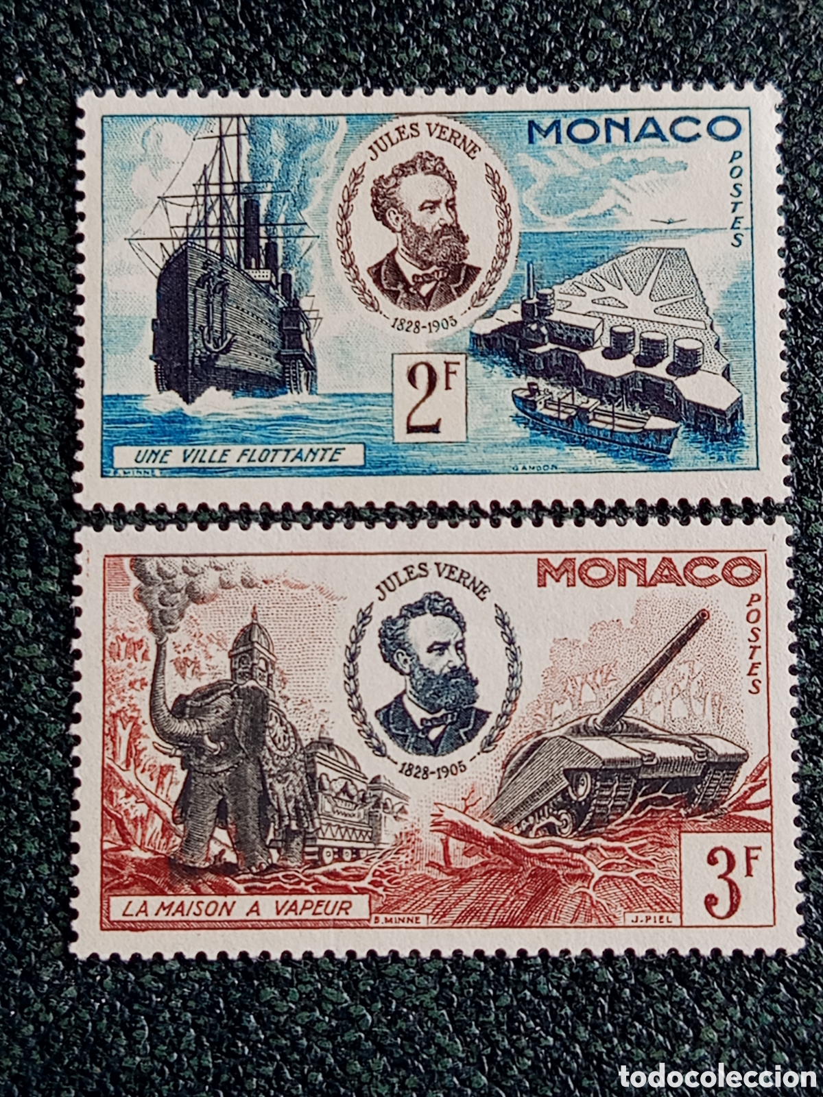 Sellos: M&oacute;naco 1955 Julio Verne Serie Obras e Invenciones 2 Val.MNH - Michel #498, 500