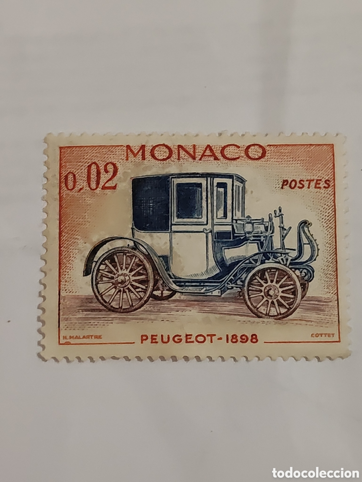 Sellos: Sello de M&oacute;naco coches gran premio Racing Cars Peugeot 1898 a&ntilde;o 1961