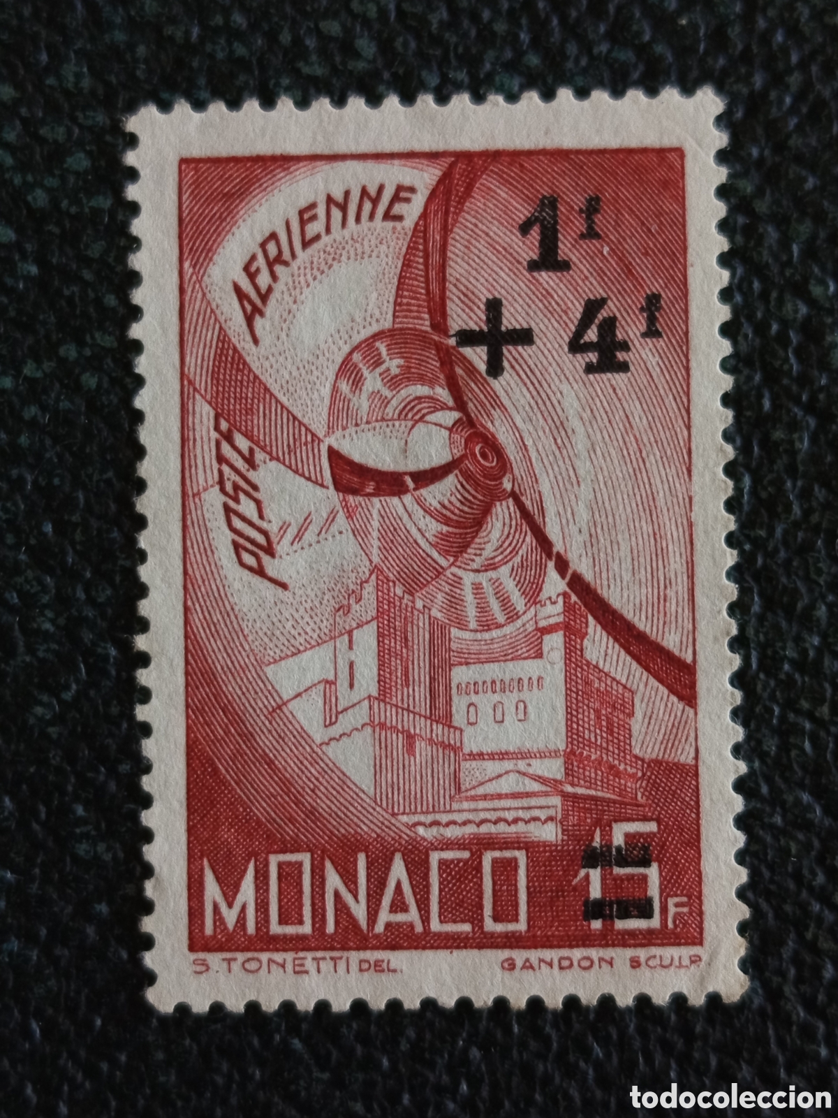 Francobolli: Sello M&oacute;naco Correo A&eacute;reo 1945 - H&eacute;lice y Palacio - Michel 298 (Yvert A9) MH