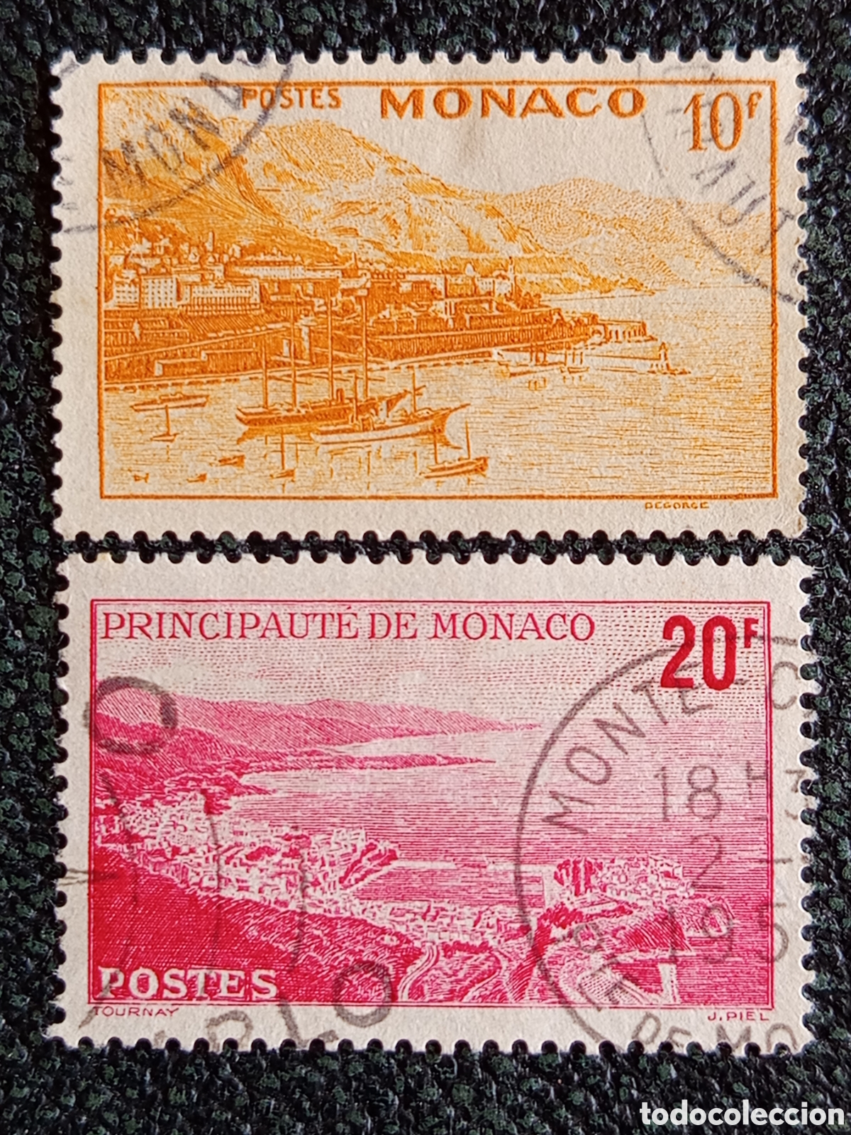 Selos: Pareja Sellos M&oacute;naco 1948/1949 Vistas Principado Yvert 311A y 312 Usados
