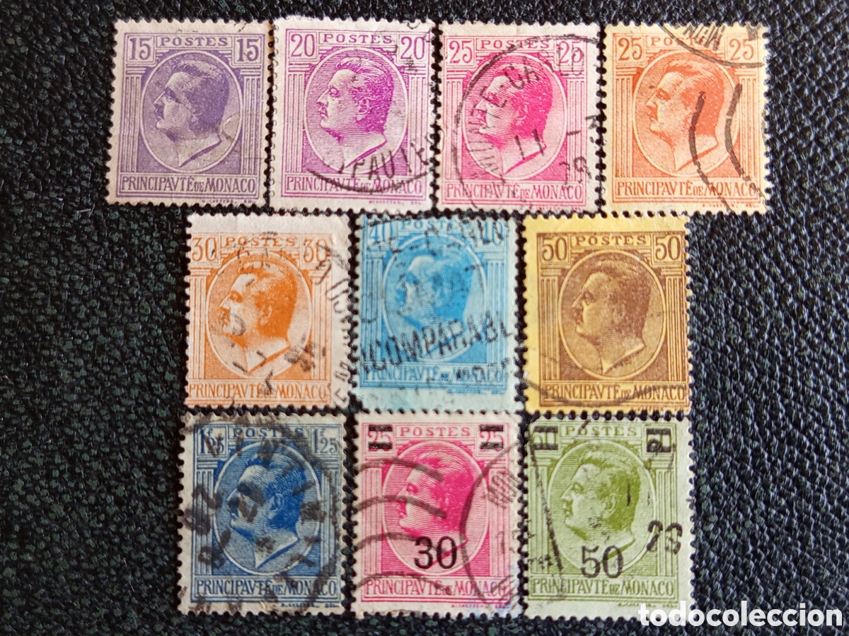 Selos: Lote 10 Sellos M&oacute;naco 1924/1933 Pr&iacute;ncipe Luis II Cat&aacute;logo Yvert 77/104 Usados