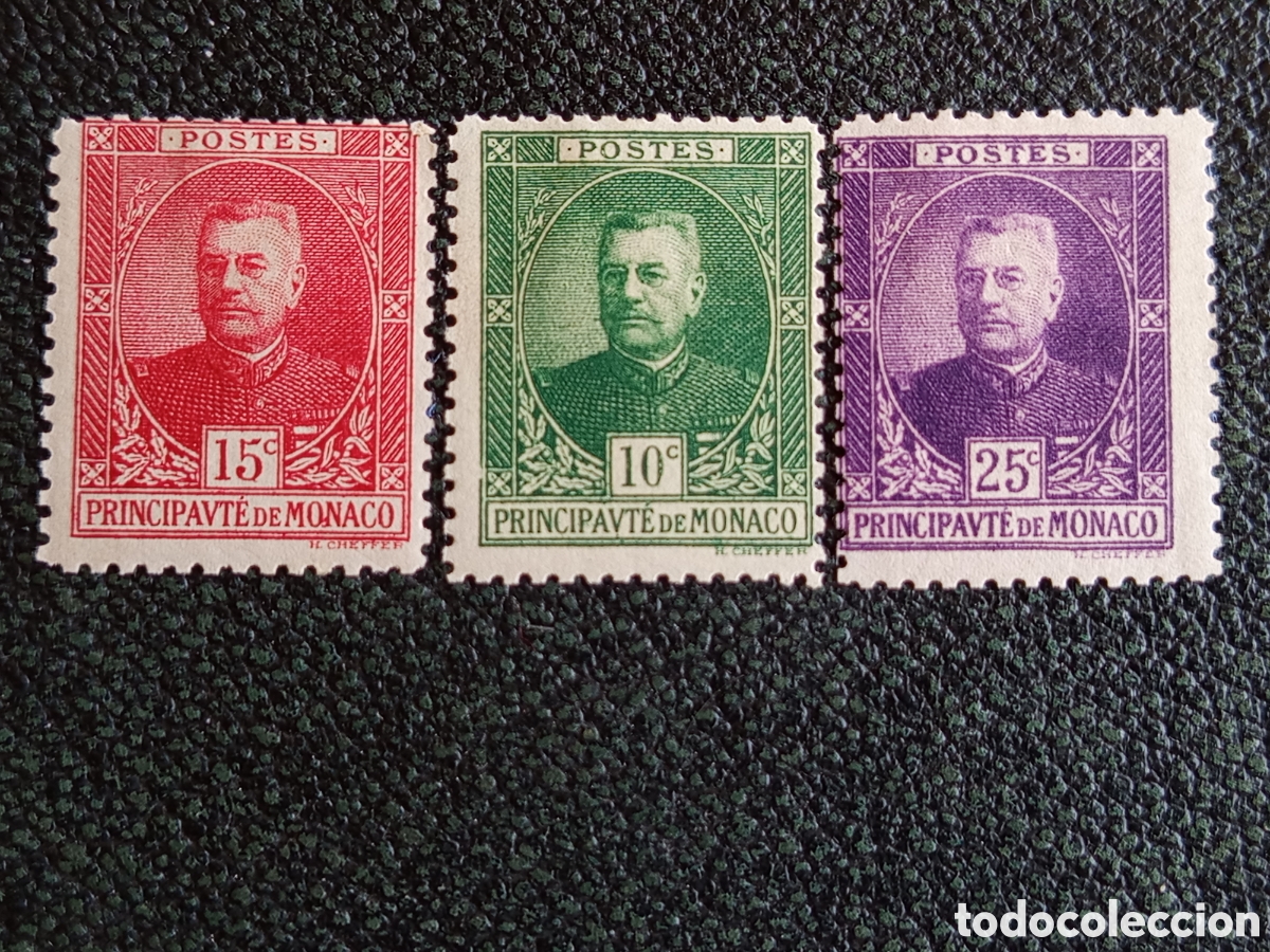 Sellos: Tr&iacute;o Sellos M&oacute;naco 1922 Pr&iacute;ncipe Alberto I Cheffer Yvert 54, 56 y 58 Nuevos MH