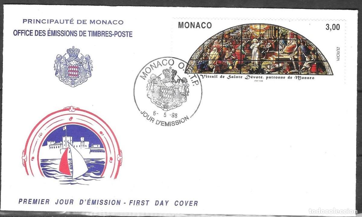 Sellos: FDC M&oacute;naco 1998 Europa CEPT - Vitral Festividad de Santa Devota Yvert 2152