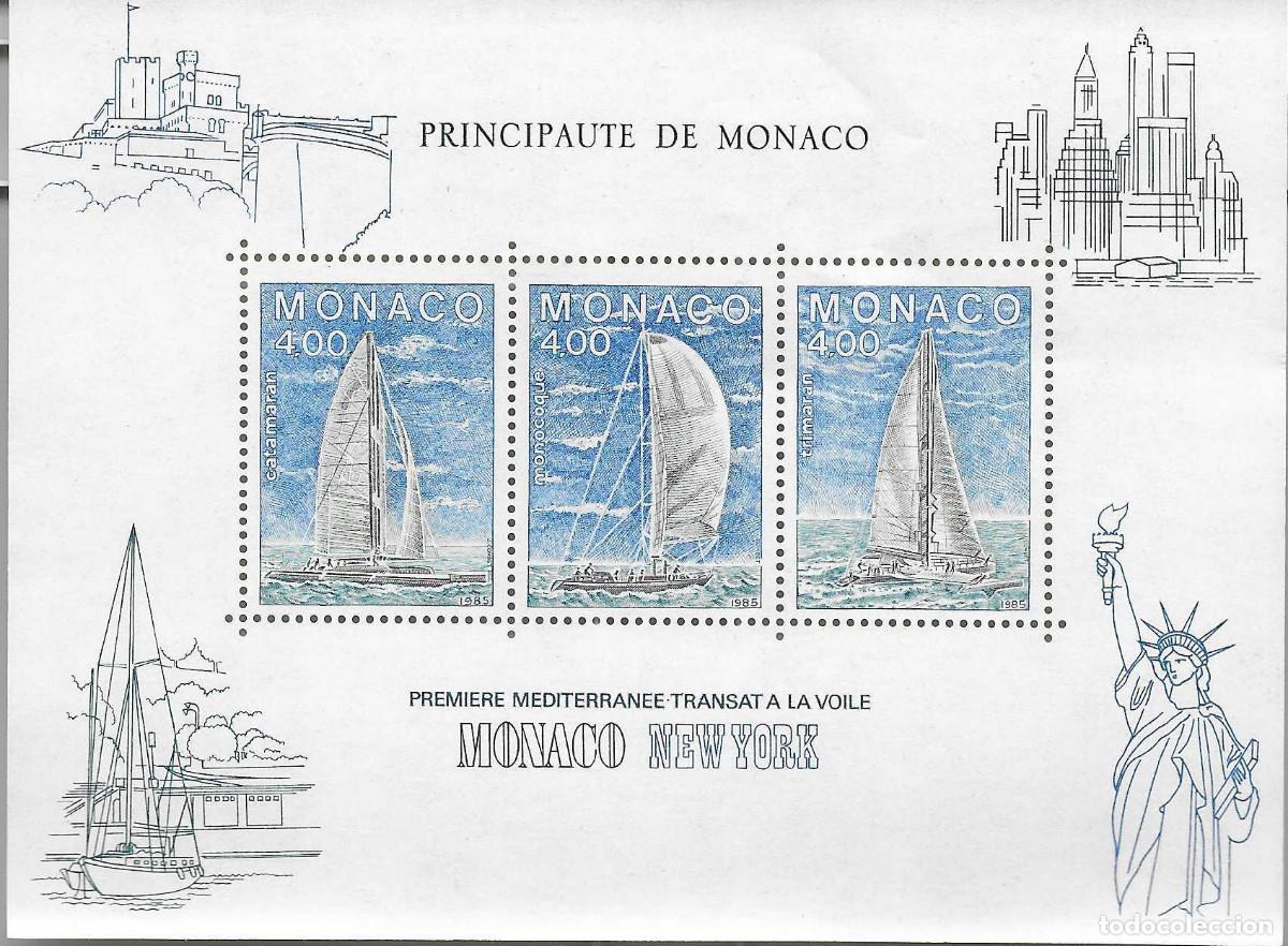 Sellos: Hoja bloque nueva de M&oacute;naco de 1985. Tema barcos