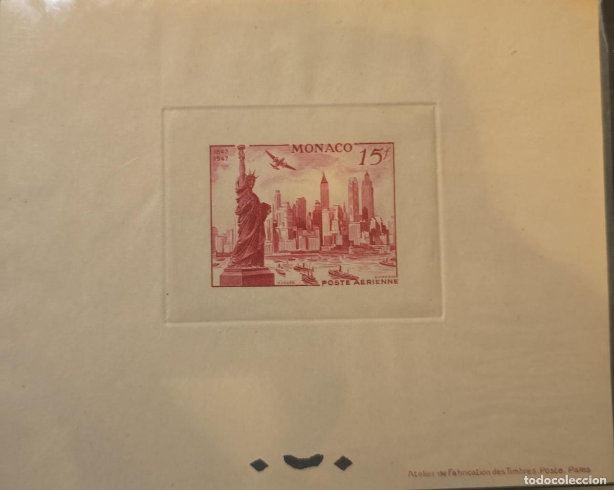 Sellos: O) 1947 MONACO, PROOF, STATUE OF LIBERTY AND NEW YORK CITY, SKYLINE, MONACO&acute;S PARTICIPATION IN THE C