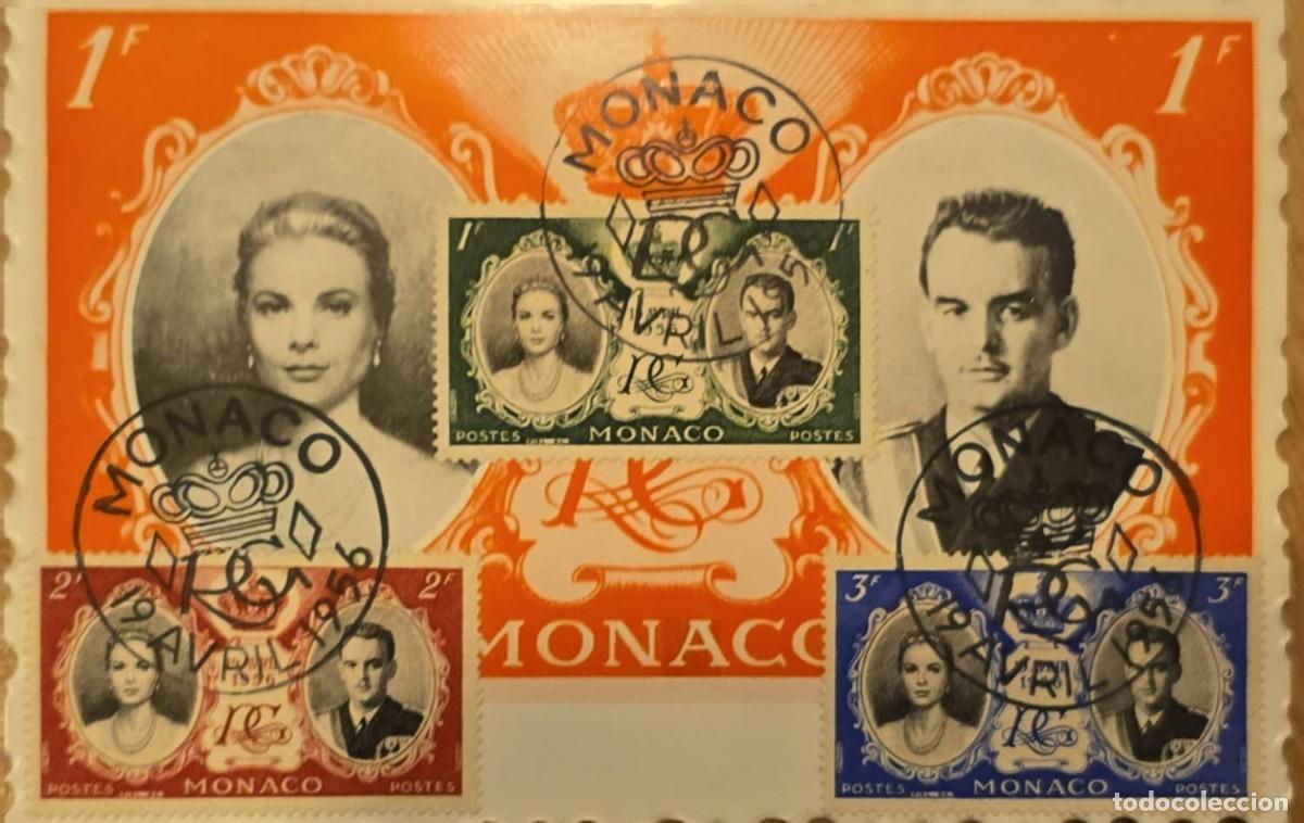 Sellos: TS.)1956, MONACO, MAXIMUM CARD, PRE-PRINTED COMMEMORATIVE ISSUE, CELEBRATING THE WEDDING OF PRINCE R