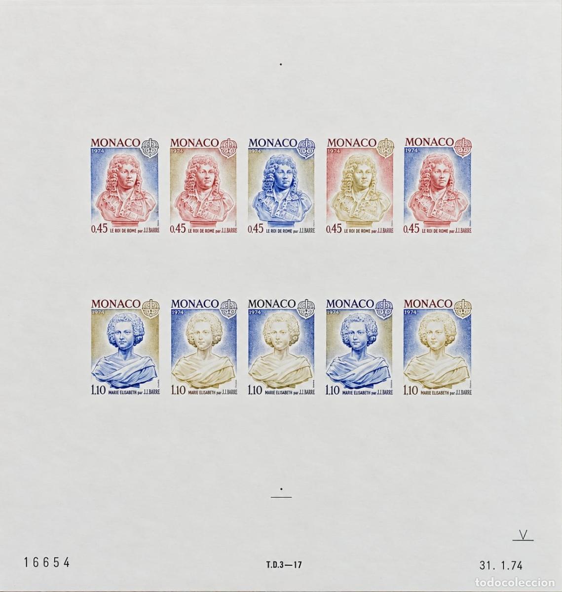 Sellos: O) 1974 MONACO, COLOR PROOF, KING OF ROME NAPOLEON&acute;S SON, ART BY BOSIO, MADAME ELISABETH - SISTER O