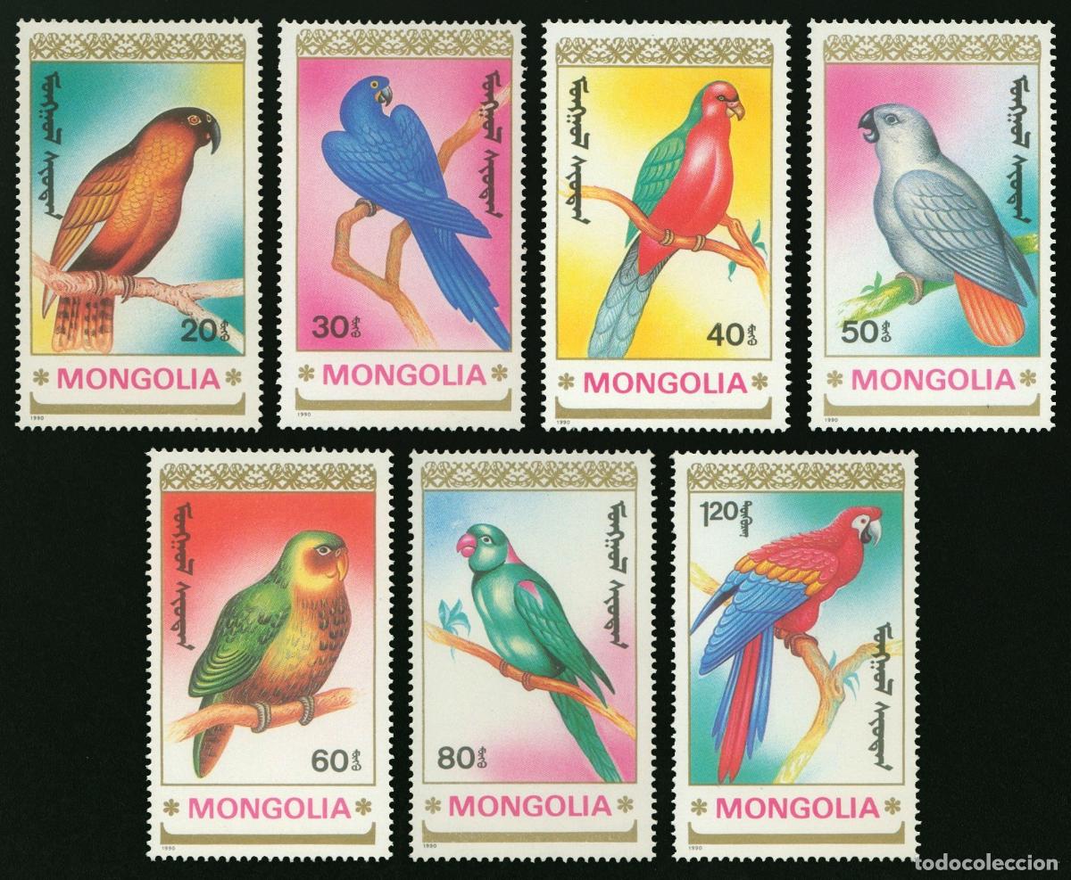 Sellos: Mongolia 1990 loros Aves MNH - Foto 1