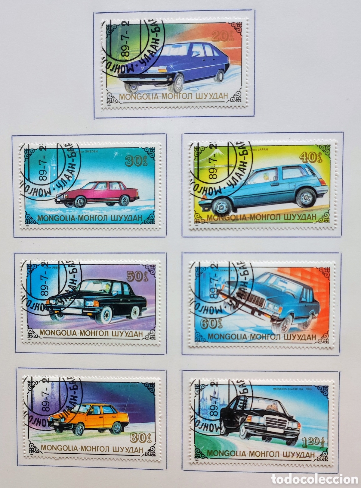 Sellos: Mongolia. 1989. Autom&oacute;viles - Foto 1