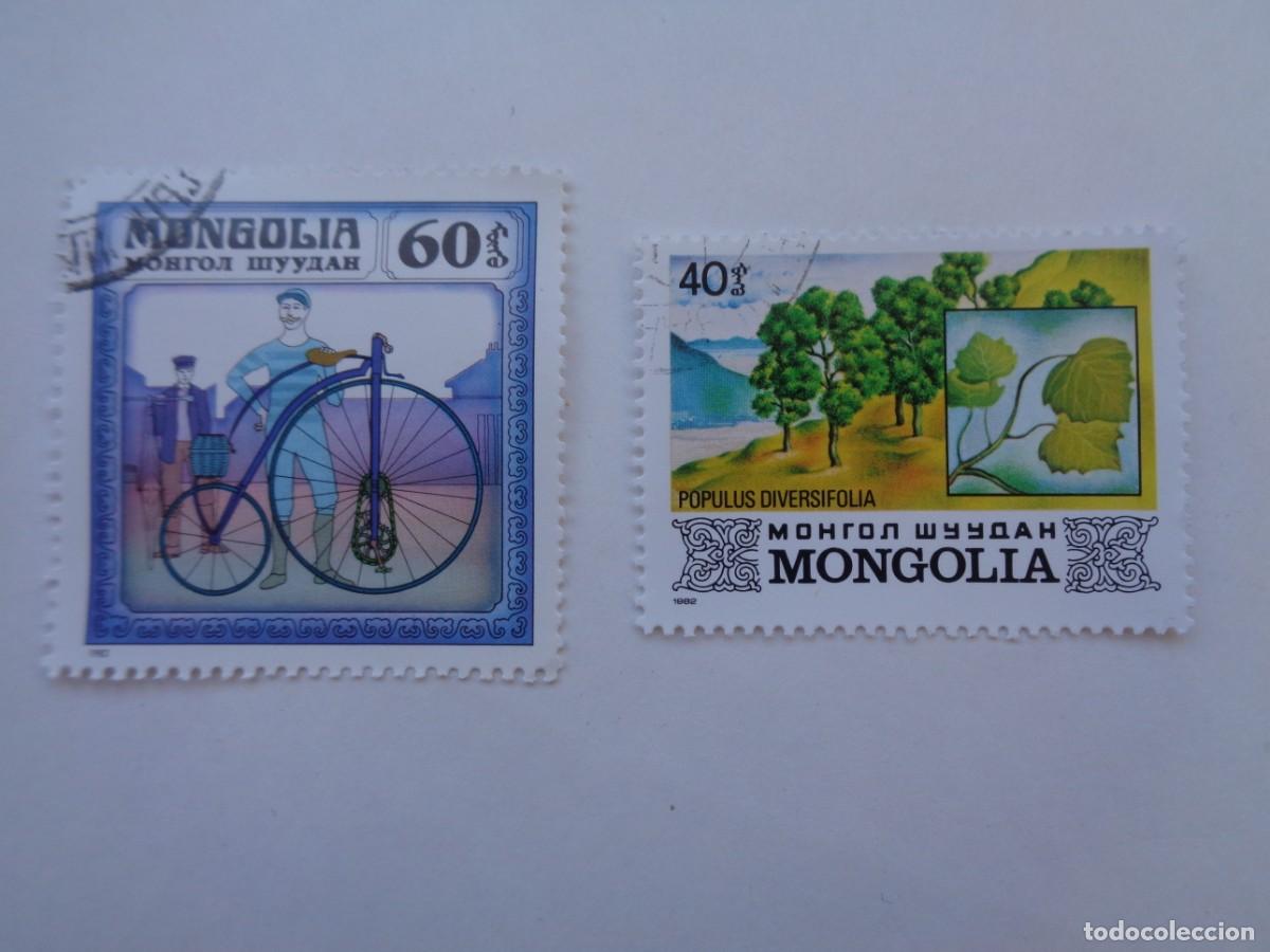 Sellos: LOTE DE 2 SELLOS DE MONGOLIA : VELOCIPEDO Y FLORA - Foto 1